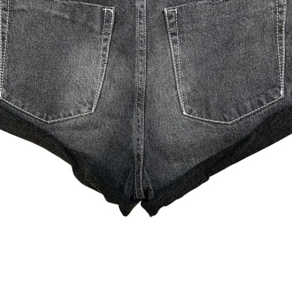 One Teaspoon High Waist Bandits Denim Short 24 Charcoal Roll Cuff Zip Fly - Picture 10 of 12